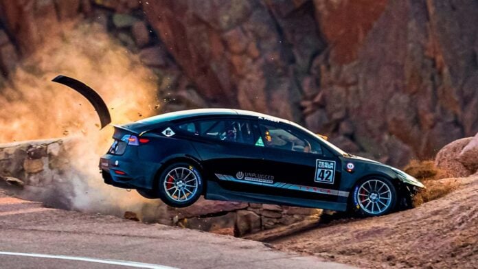 Unplugged Performance Tesla Model 3 crashes at Pikes Peak